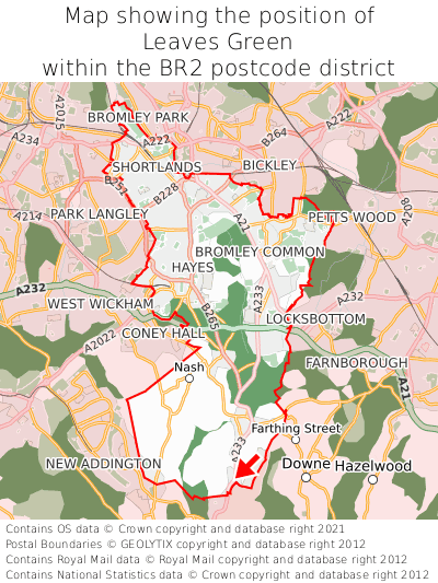 Map showing location of Leaves Green within BR2