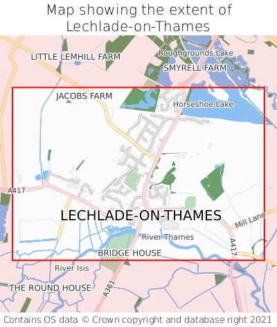 Map showing extent of Lechlade-on-Thames as bounding box