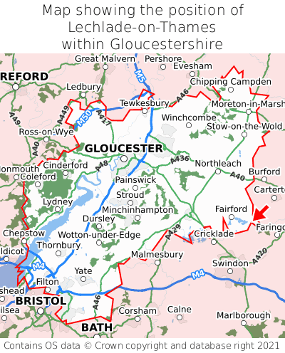 Map showing location of Lechlade-on-Thames within Gloucestershire