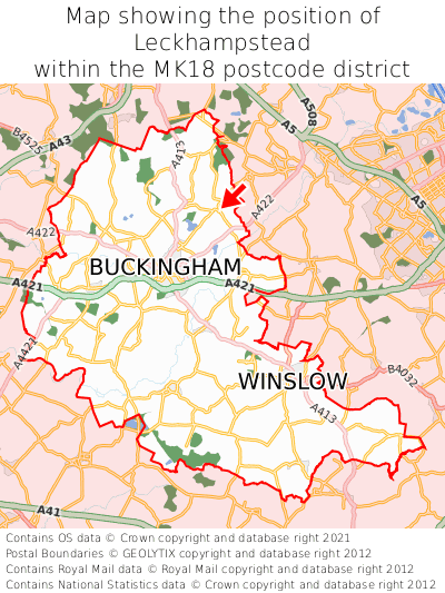 Map showing location of Leckhampstead within MK18