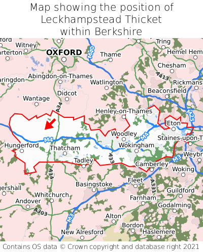 Map showing location of Leckhampstead Thicket within Berkshire