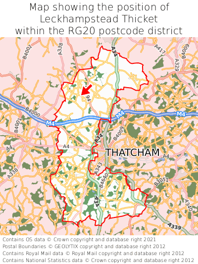 Map showing location of Leckhampstead Thicket within RG20