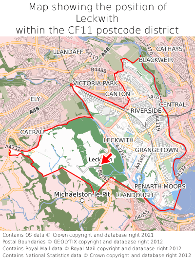 Map showing location of Leckwith within CF11