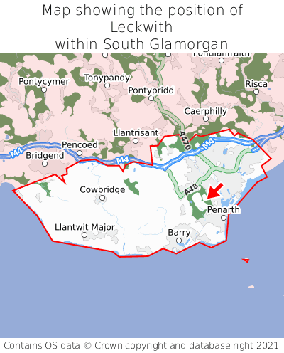 Map showing location of Leckwith within South Glamorgan