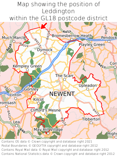 Map showing location of Leddington within GL18