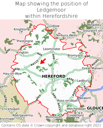 Map showing location of Ledgemoor within Herefordshire