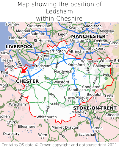 Map showing location of Ledsham within Cheshire