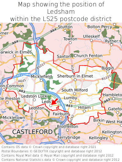 Map showing location of Ledsham within LS25