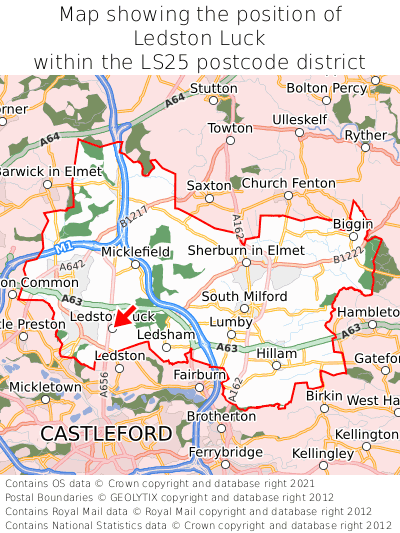 Map showing location of Ledston Luck within LS25