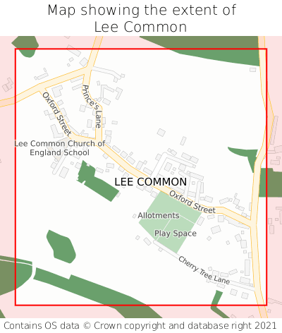Map showing extent of Lee Common as bounding box