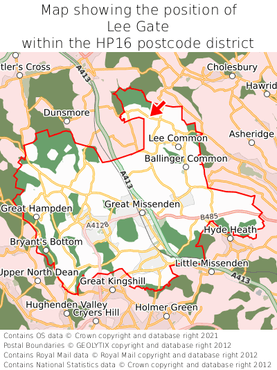 Map showing location of Lee Gate within HP16