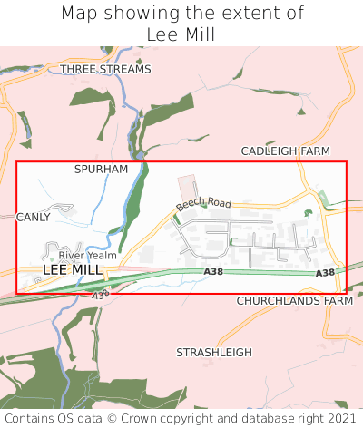Map showing extent of Lee Mill as bounding box
