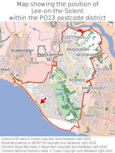 Map showing location of Lee-on-the-Solent within PO13