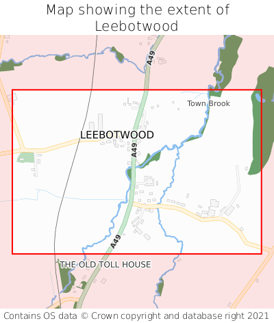 Map showing extent of Leebotwood as bounding box