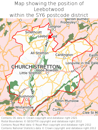 Map showing location of Leebotwood within SY6