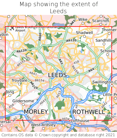 Map showing extent of Leeds as bounding box