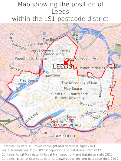 Map showing location of Leeds within LS1