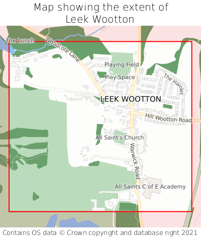 Map showing extent of Leek Wootton as bounding box