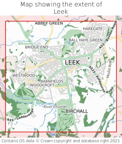 Map showing extent of Leek as bounding box