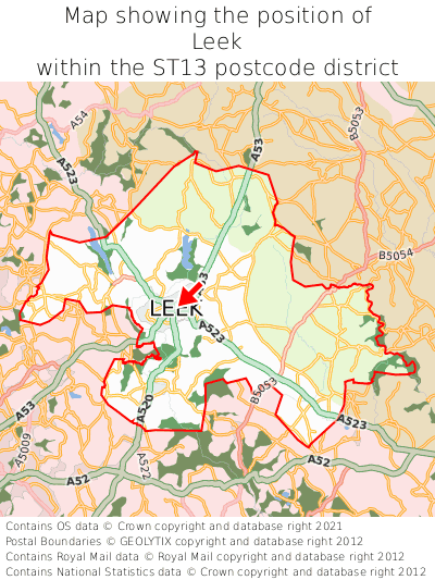 Map showing location of Leek within ST13