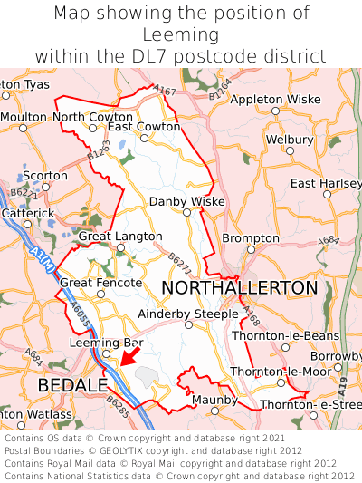 Map showing location of Leeming within DL7