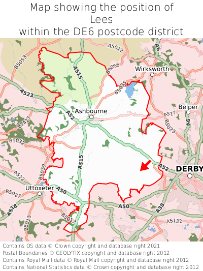 Map showing location of Lees within DE6