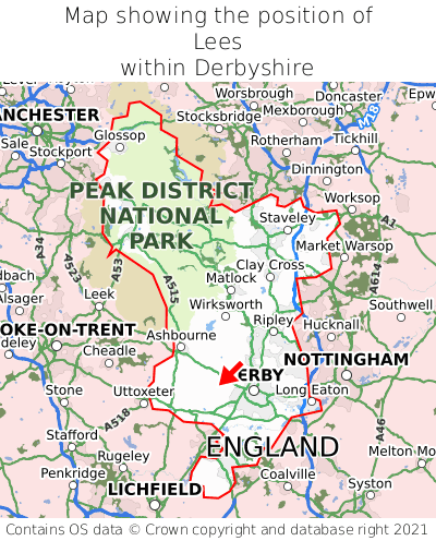 Map showing location of Lees within Derbyshire