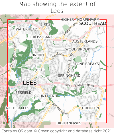 Map showing extent of Lees as bounding box