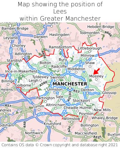 Map showing location of Lees within Greater Manchester