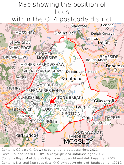 Map showing location of Lees within OL4