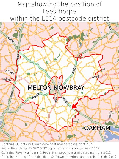 Map showing location of Leesthorpe within LE14