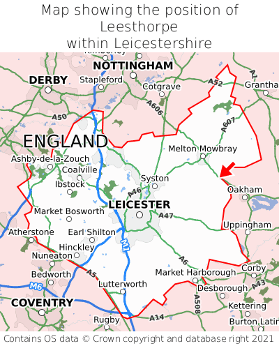 Map showing location of Leesthorpe within Leicestershire