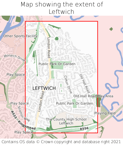 Map showing extent of Leftwich as bounding box