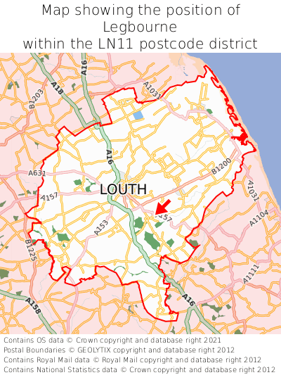 Map showing location of Legbourne within LN11