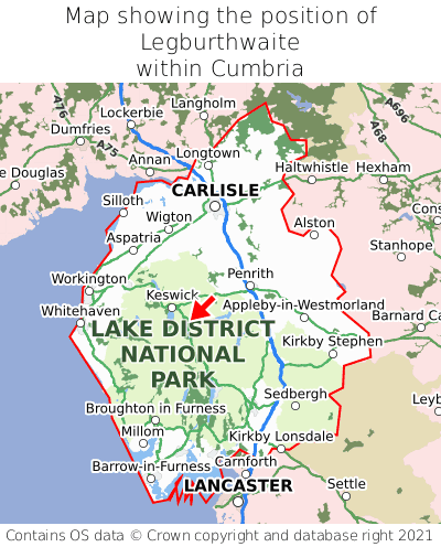 Map showing location of Legburthwaite within Cumbria