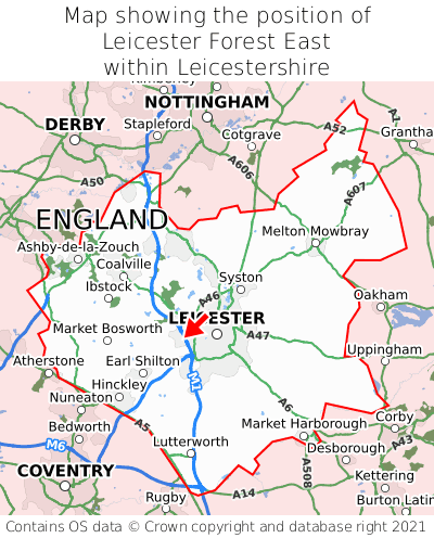 Map showing location of Leicester Forest East within Leicestershire