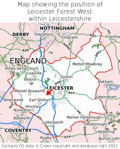 Map showing location of Leicester Forest West within Leicestershire
