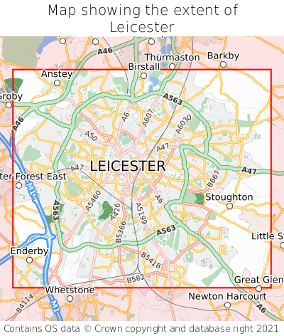 Map showing extent of Leicester as bounding box
