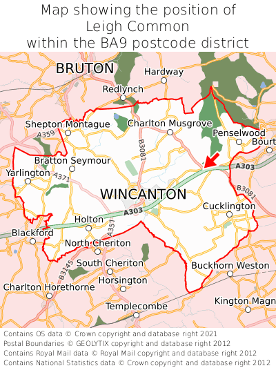 Map showing location of Leigh Common within BA9