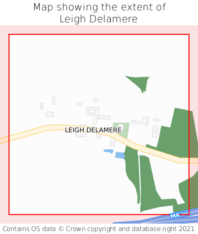Map showing extent of Leigh Delamere as bounding box