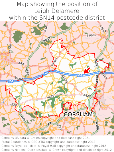 Map showing location of Leigh Delamere within SN14