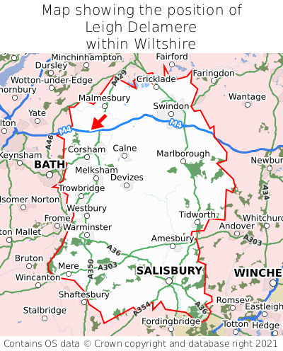 Map showing location of Leigh Delamere within Wiltshire