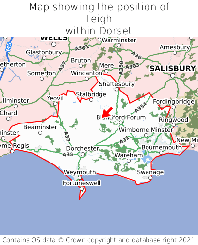 Map showing location of Leigh within Dorset
