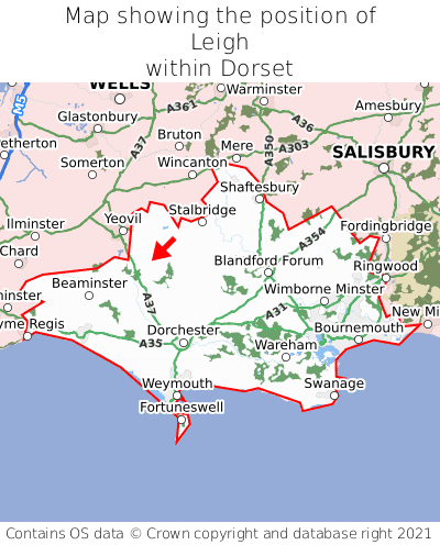 Map showing location of Leigh within Dorset