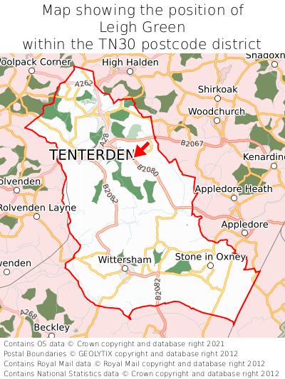 Map showing location of Leigh Green within TN30