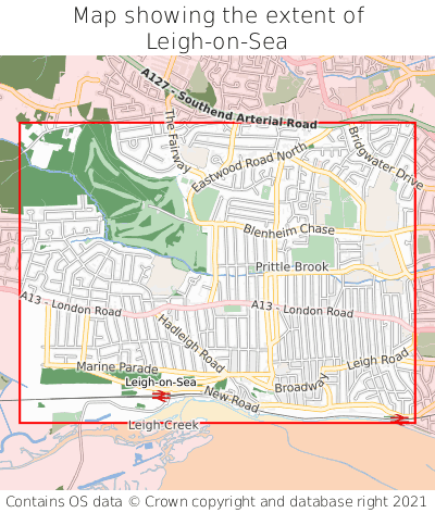 Map showing extent of Leigh-on-Sea as bounding box