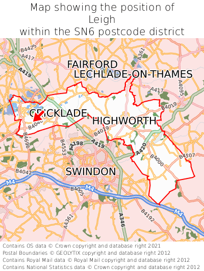 Map showing location of Leigh within SN6