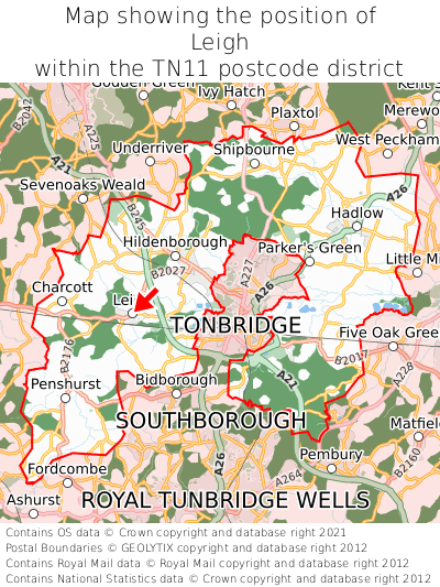 Map showing location of Leigh within TN11