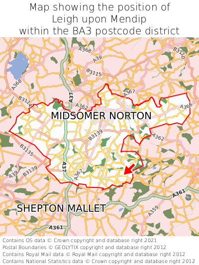 Map showing location of Leigh upon Mendip within BA3