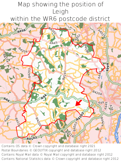 Map showing location of Leigh within WR6